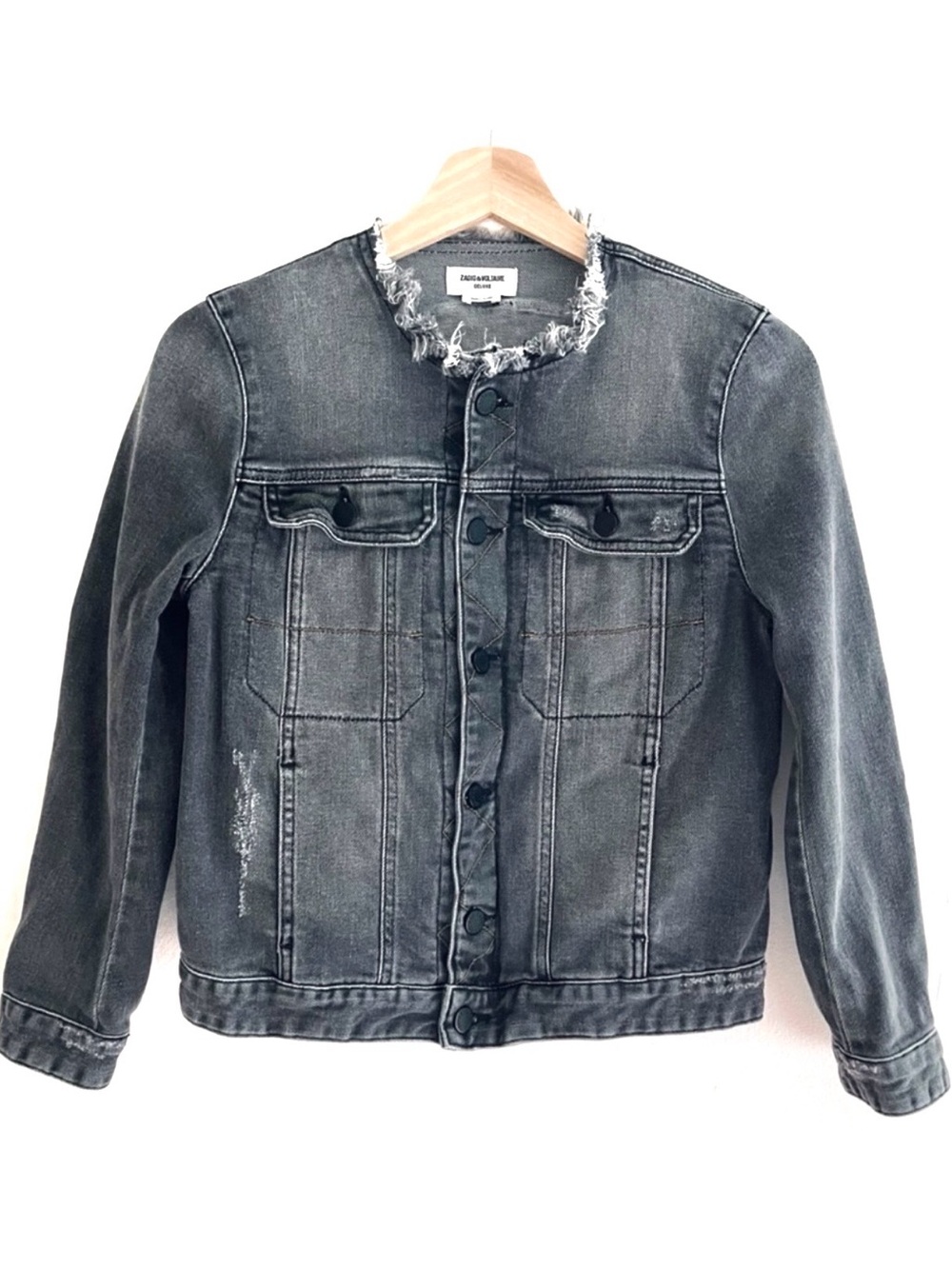Zadig & Voltaire Kiok Gris Brode Love Now Embroidered Denim Jacket Black S